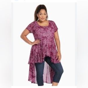 Torrid Paisley Chiffon Extreme High Low BOHO Tunic Top size 1